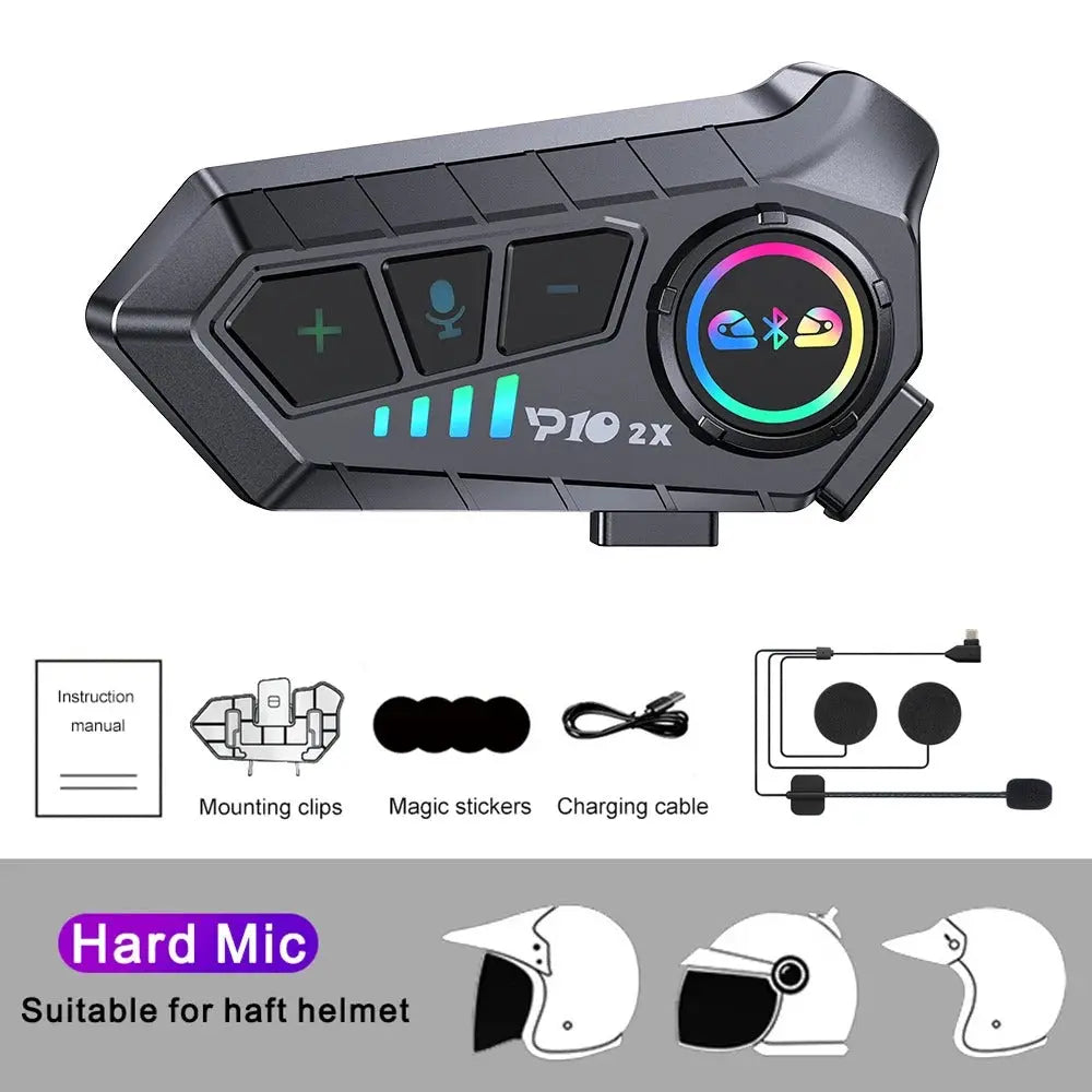 Motorcycle intercom with Bluetooth connectivity on a white background