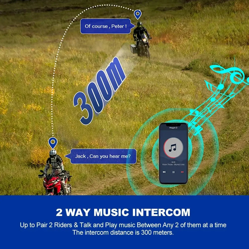 Motorcycle Bluetooth Intercom Headset Waterproof Hands-Free ...