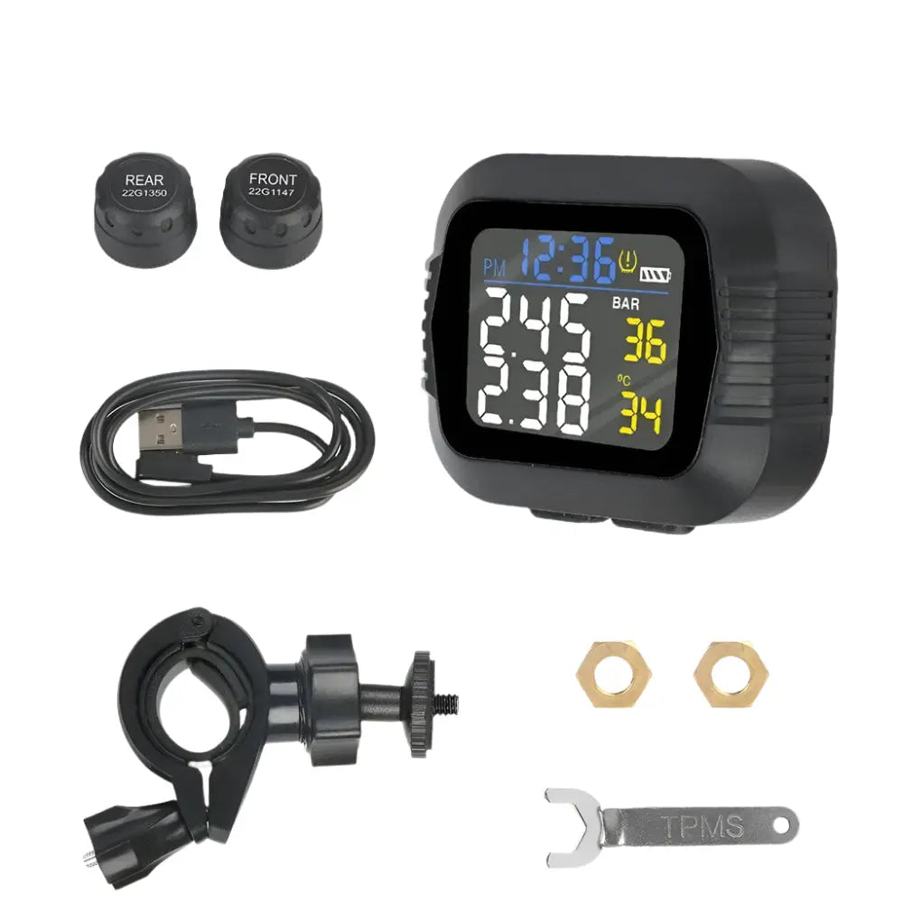 Tpms Motorcycle Motorcycle TPMS Tire Pressure Monitoring System with Temperature Alarm ...