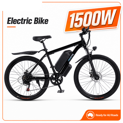 PORIYA 26" Electric Mountain Bike 1500W 48V eBike | Full Suspension MTB with Shimano 7-Speed & Detachable Battery AussieCarSupplies