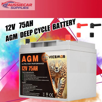 SARONIC 12V 75Ah AGM Deep Cycle Battery – Marine, Solar, Camping & Caravan Sealed Rechargeable Power Battery AussieCarSupplies