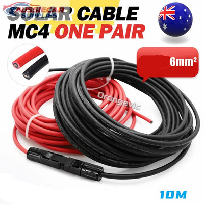 Solar cable MC4 one pair with red and black wires, connectors, and product details on a white background.