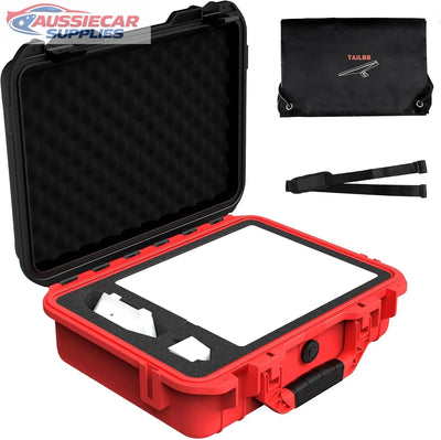 Starlink Mini Red and black hard-shell case with foam interior, black strap, and Tailless brand logo.