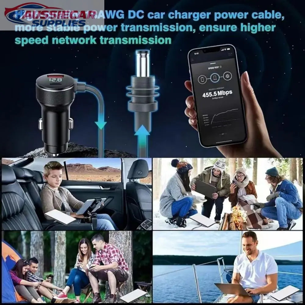 Car charger with digital display, smartphone showing network speed, and ...