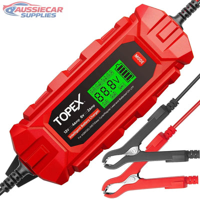 TOPEX Smart Vehicle Battery Charger 6V/12V 4A | AGM, Gel & LiFePO4 Battery Charger Maintainer