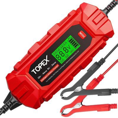 TOPEX Smart Vehicle Battery Charger 6V/12V 4A | AGM, Gel & LiFePO4 Battery Charger Maintainer AussieCarSupplies