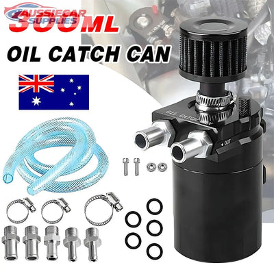Universal Oil Catch Can Kit Baffled 300ML | Breather Tank for Petrol & Diesel (Aluminium, Turbo Ready AU) AussieCarSupplies
