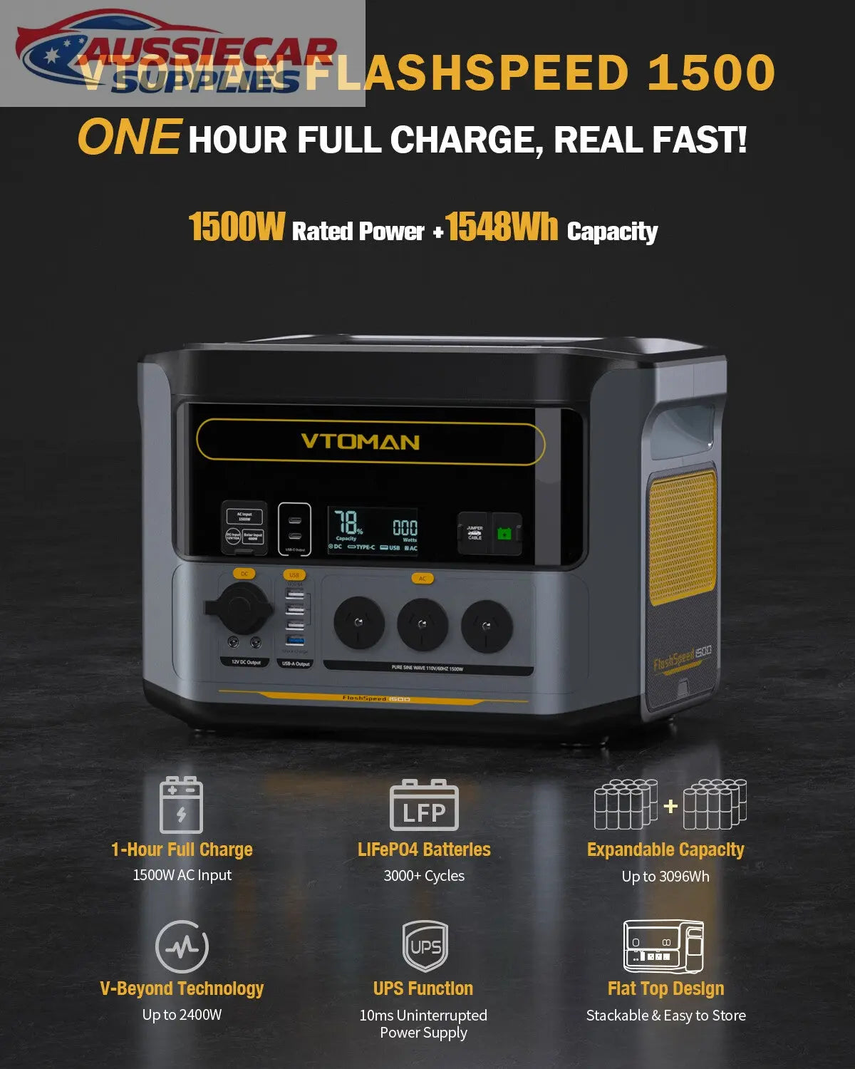 vtoman solar generator VTOMAN 1500W Power Station 1548Wh Fast Charge – Aussie Car Supplies