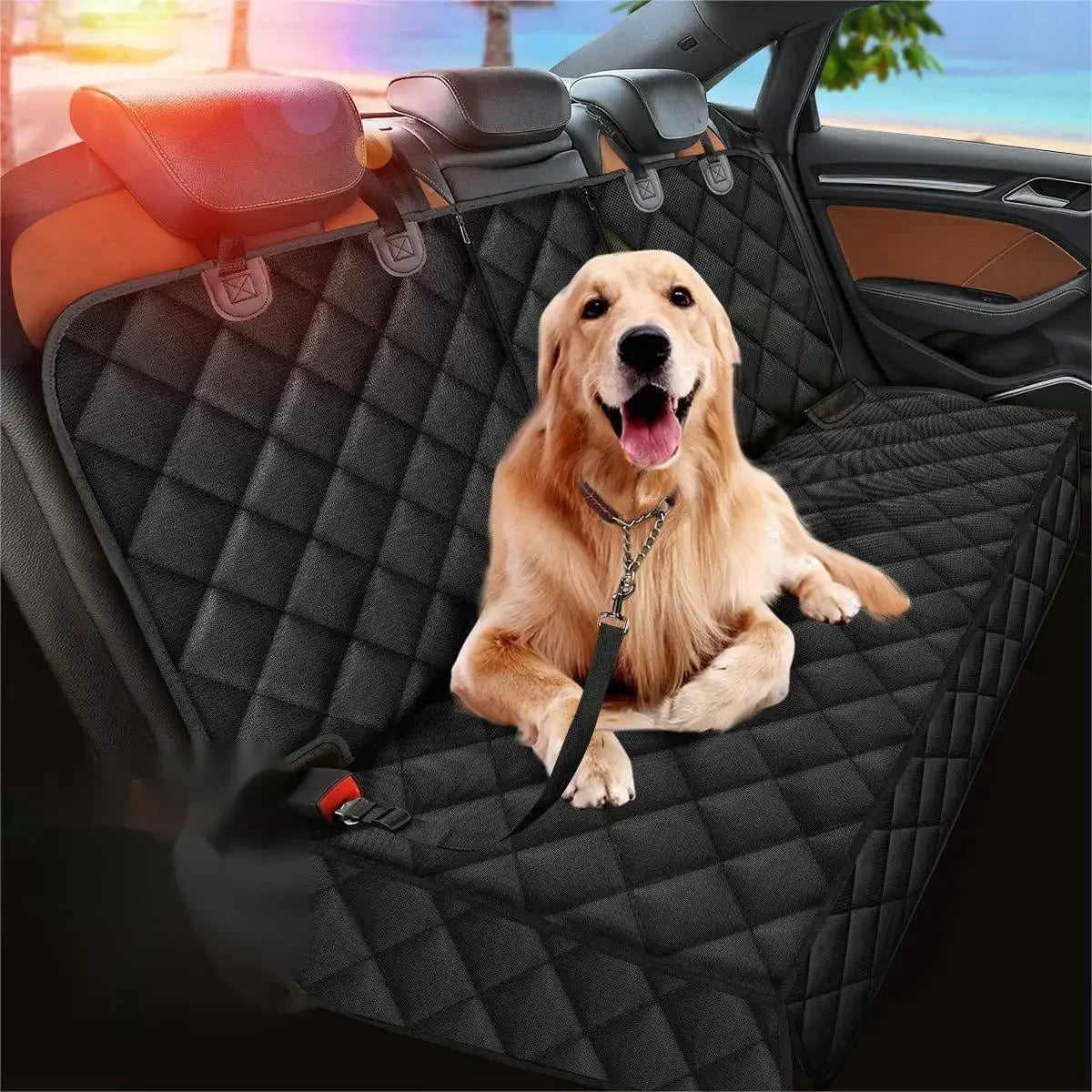 Waterproof Dog Car Rear Seat Hammock Cover with Shoulder Strap for Pet Travel Protection