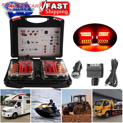 Automotive LED light kit with accessories and promotional text on a collage background.