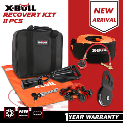 X-BULL 11 Piece 4WD Recovery Kit | Snatch Strap, Winch Dampener, Snatch Block, Shackles & Recovery Bag AussieCarSupplies