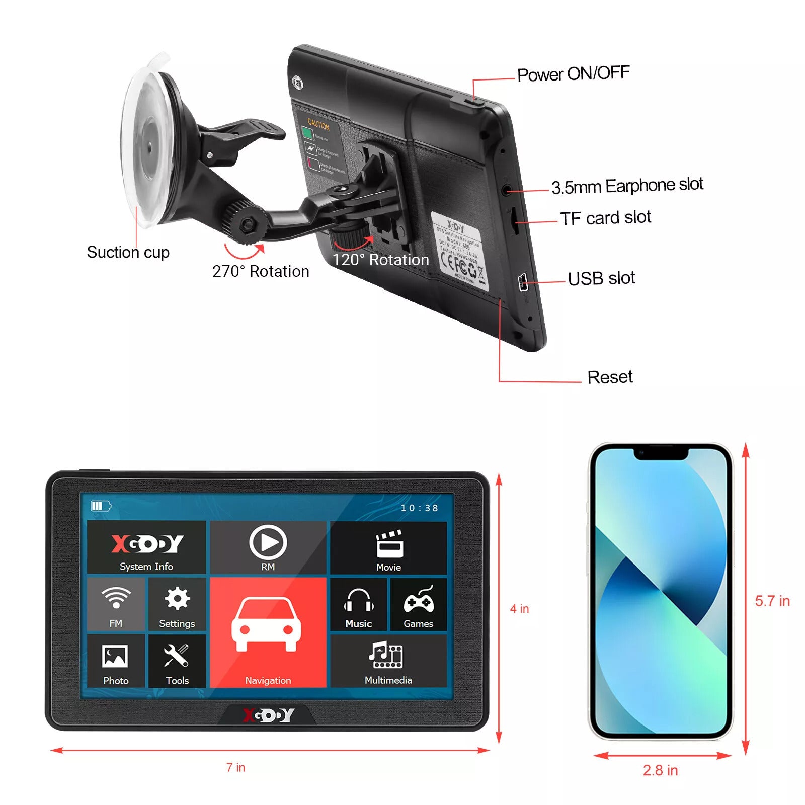 7 Inches HD GPS Navigator with Free Lifetime AU Maps and FM Transmitter