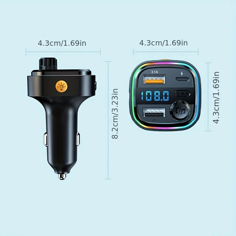 Bluetooth 5.0 FM Transmitter & MP3 Player with 15W USB Quick Charge Adapter