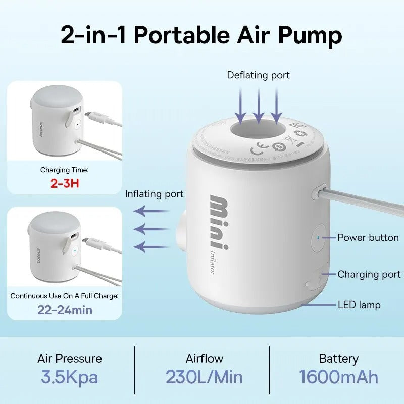 Mini Air Pump  Portable Electric Inflator for Mattresses & Pool Toys