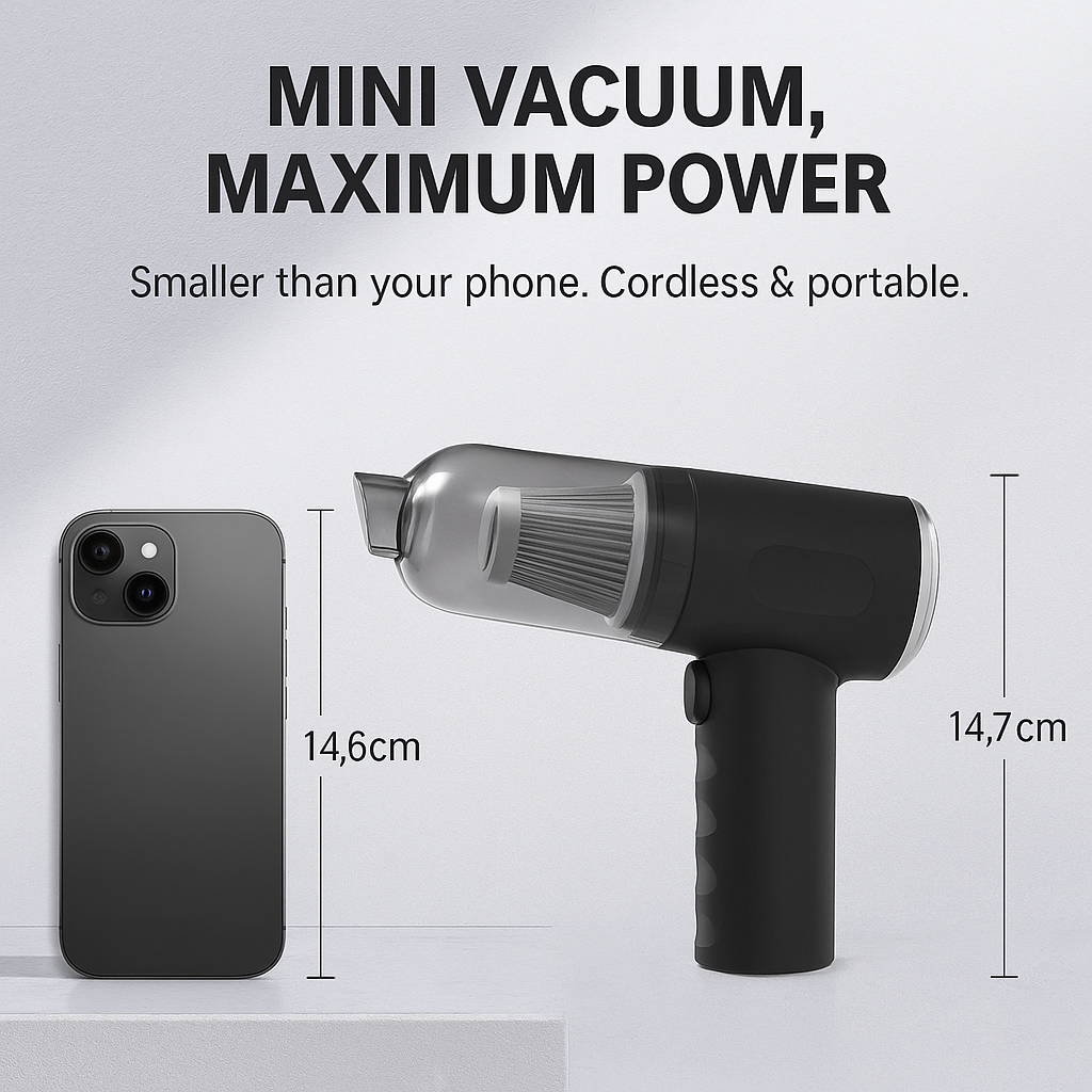 TurboClean 9000 – Wireless Car Vacuum Cleaner with High-Power Suction