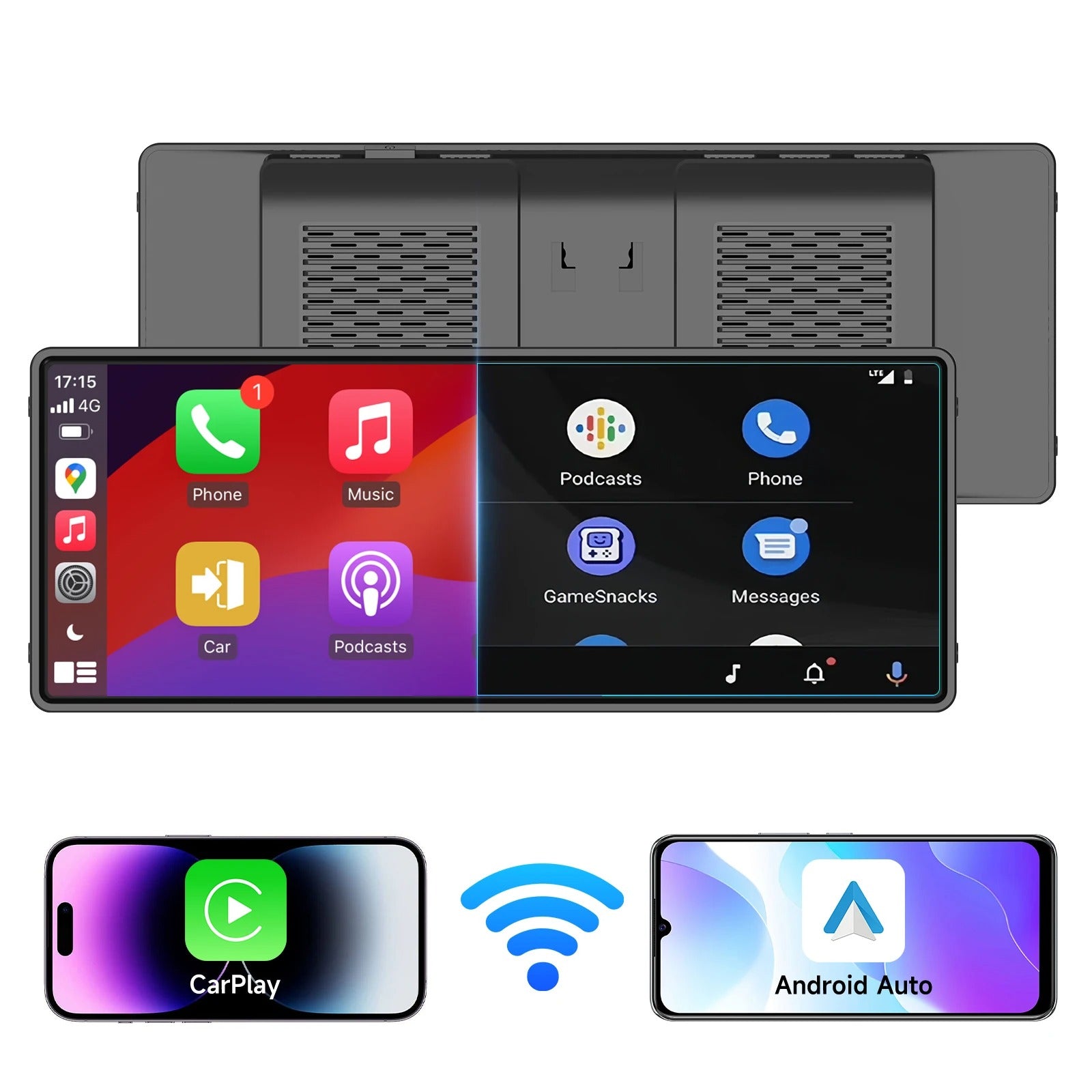 10.26" Wireless CarPlay Android Auto Screen with Dash Cam & Backup Camera
