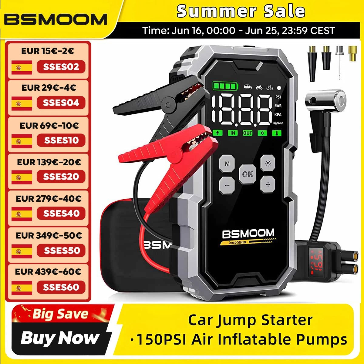 6000A Car Jump Starter with Air Compressor and LCD Display 21800mAh