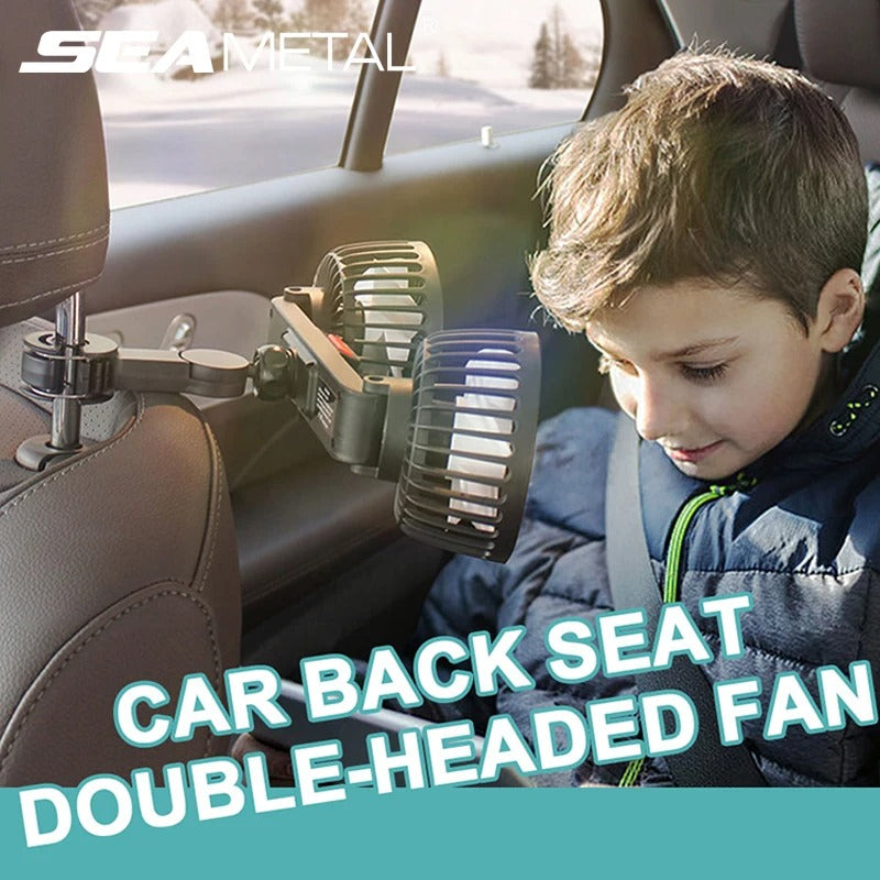 Dual Head Car Cooling Fan for Rear Seat with USB Power and Adjustable 3-Speed Airflow