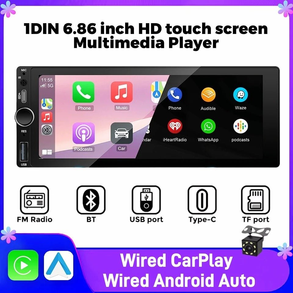 Car Radio with Wired CarPlay Android Auto MP5 Video Player Touchscreen Stereo