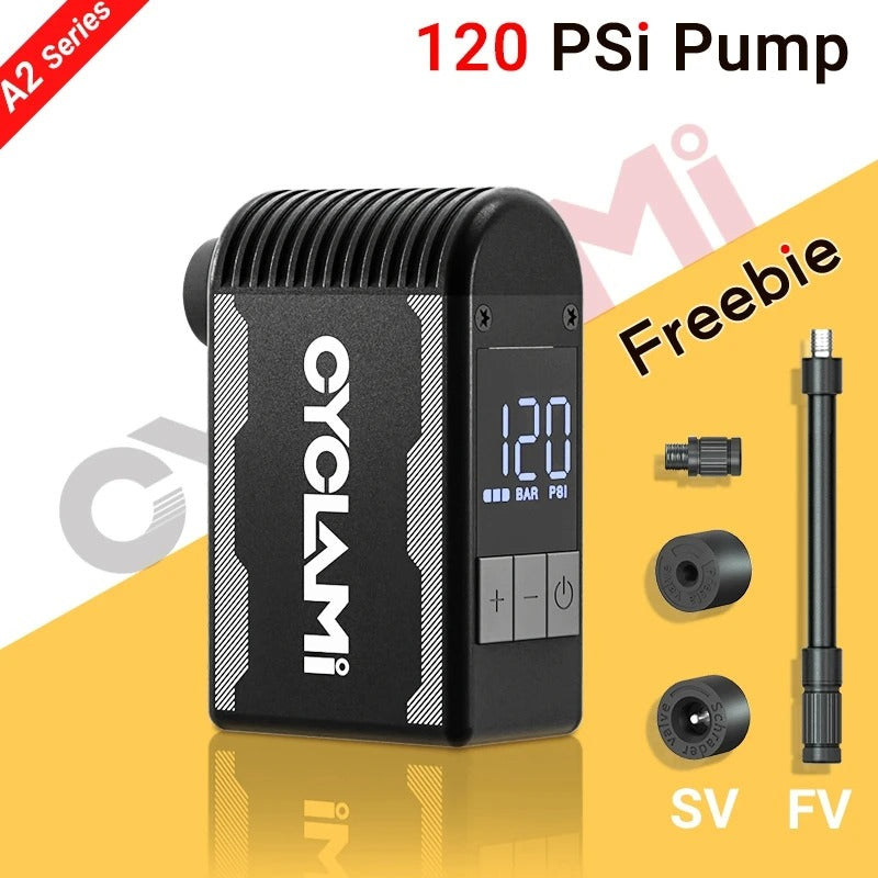 Mini Portable Electric Bike Tire Inflator with Presta and Schrader Valve Support