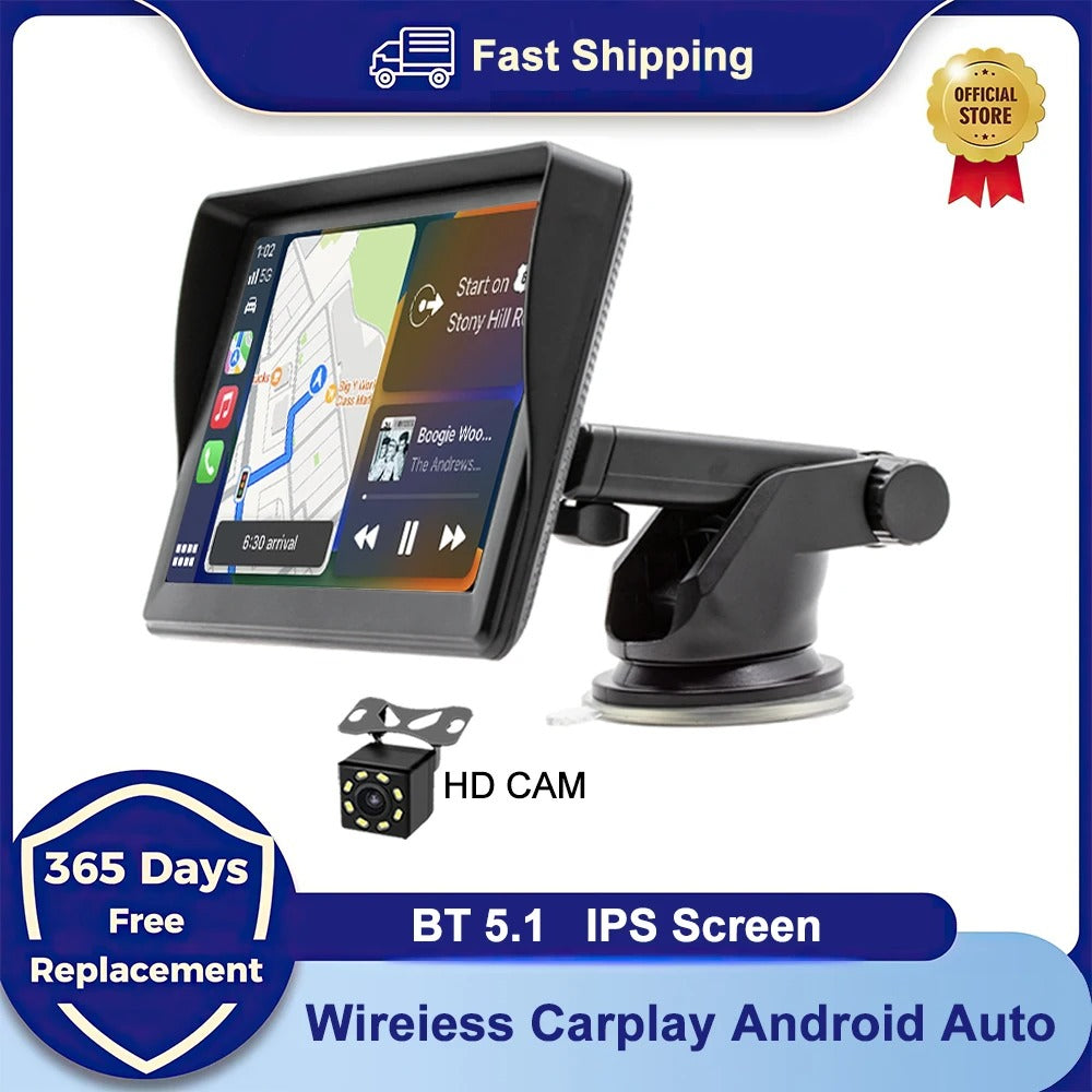 7” IPS Portable Car Radio with Wireless CarPlay and Reverse Camera