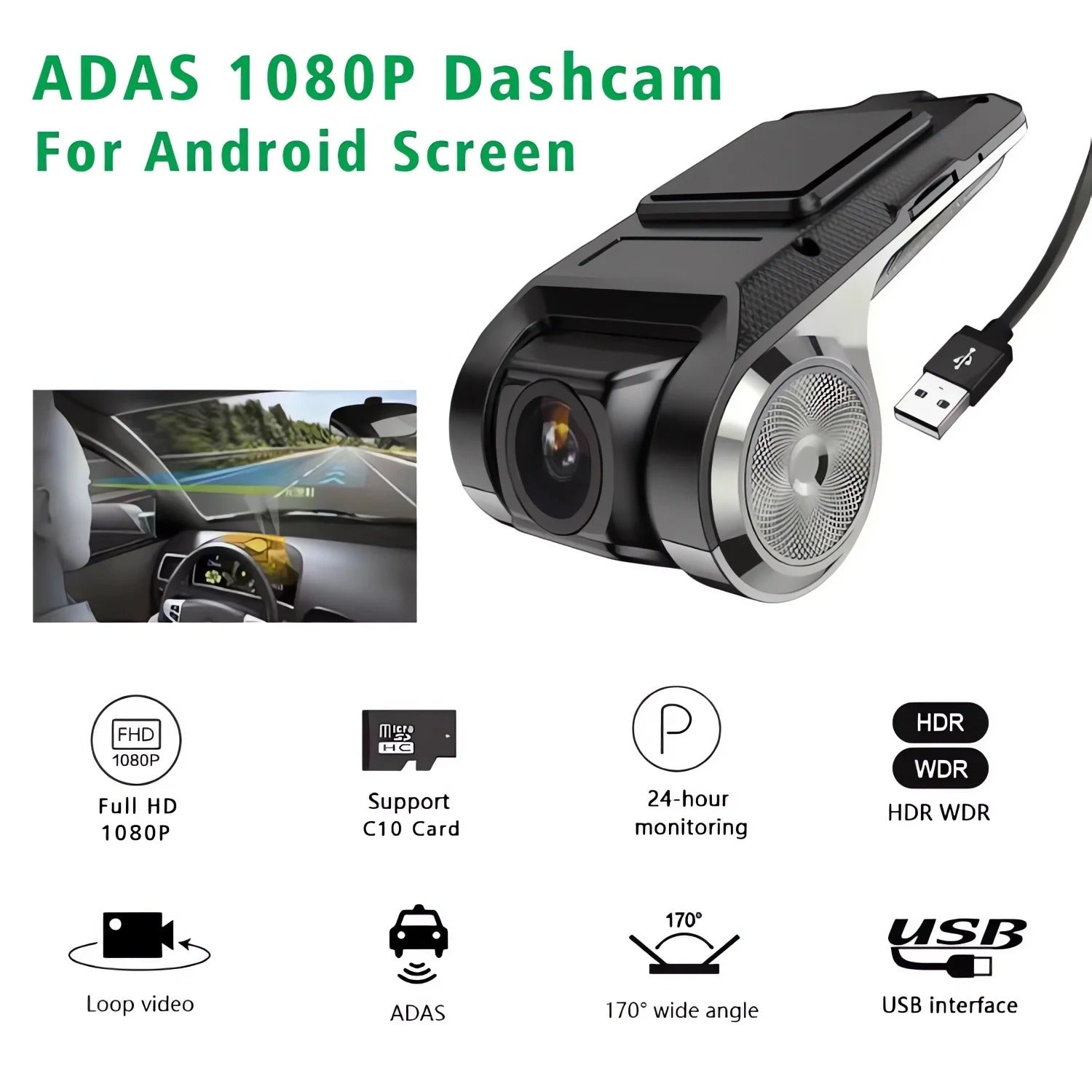 1080P Car DVR Dash Cam ADAS Driving Recorder for Android