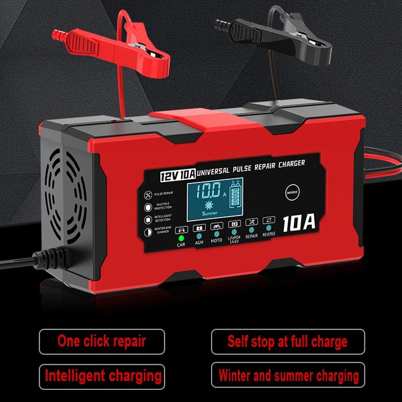 12V 10A Smart Car Battery Charger for Lithium LiFePO4 and Lead-Acid Agm Gel Batteries