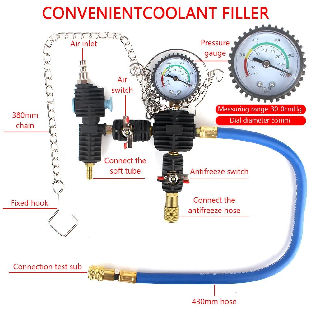 Radiator Pressure Tester and Vacuum Cooling System Leak Detector Tool for Car Water Tank Inspection