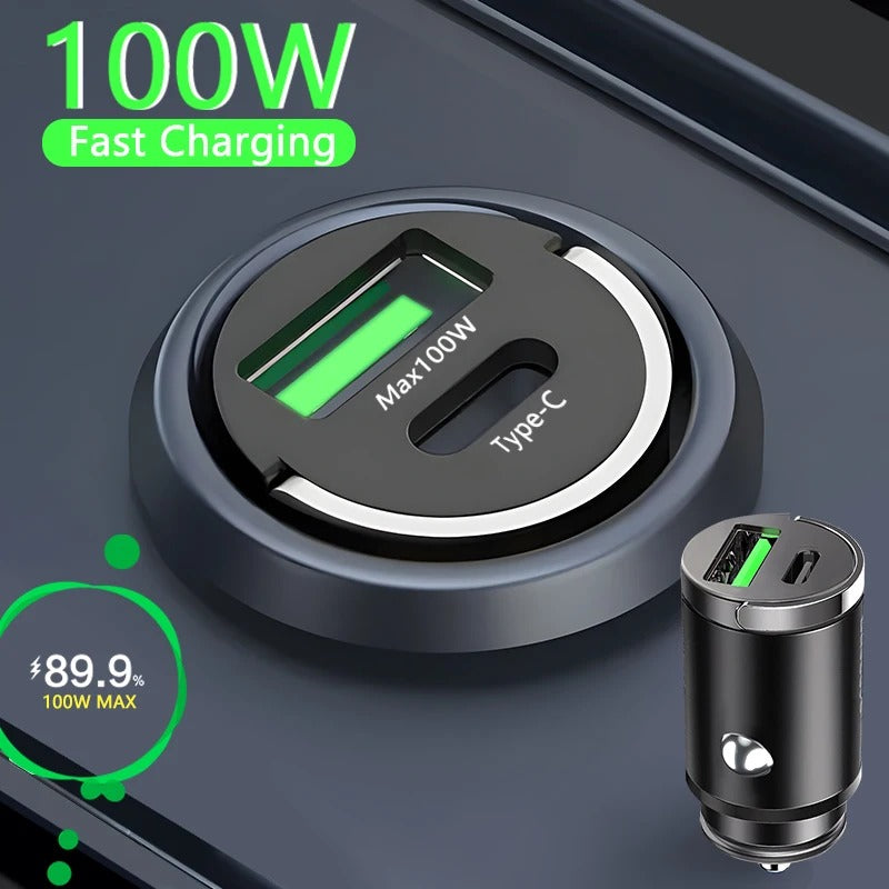 100W Mini Car Charger - Fast Car Charging for Smartphones