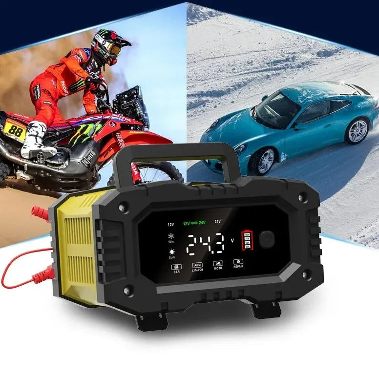 12V 24V 20A Smart Car Motorcycle Battery Charger for Lithium LiFePO4 AGM GEL Lead-Acid Batteries