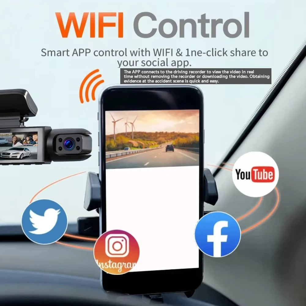 Dual Camera Dash Cam with WiFi - Front & Inside Car Camera