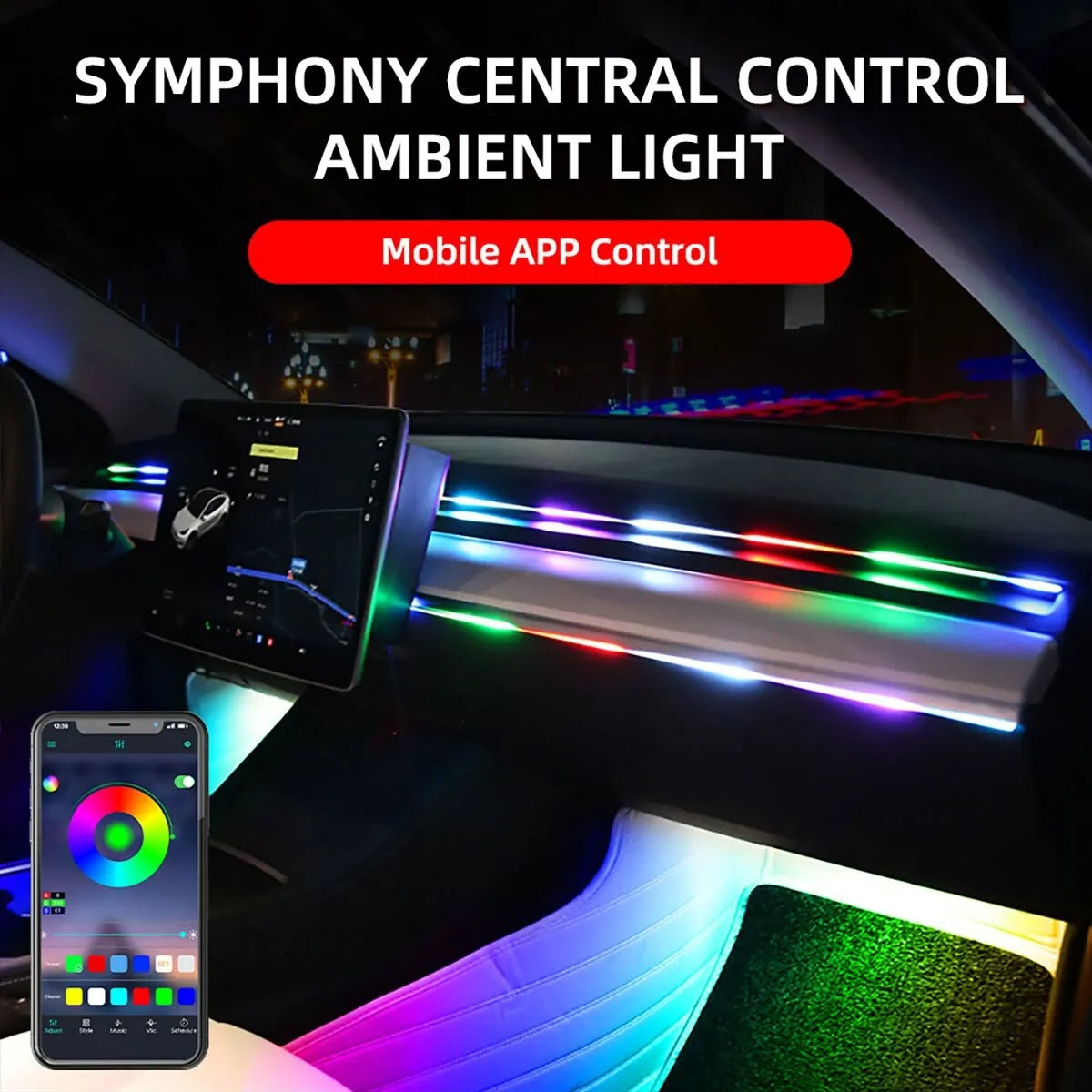 Car Led Ambient Light Strip RGB 64 Colors USB Interior Atmosphere Lamp