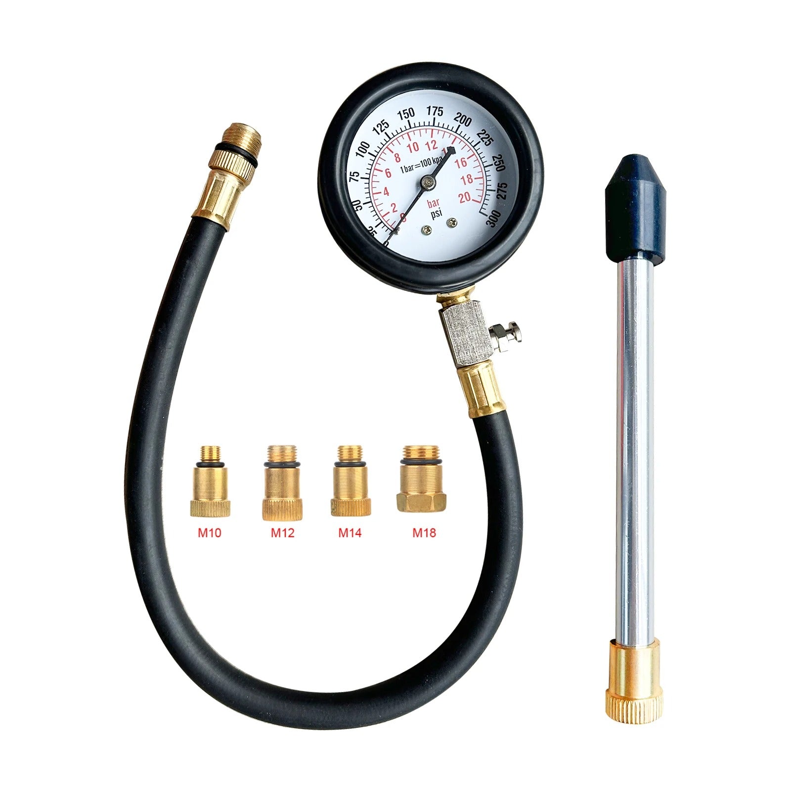 Professional Petrol Engine Compression Tester Kit 0–300 PSI Cylinder Pressure Gauge Tool for Cars and Motorcycles