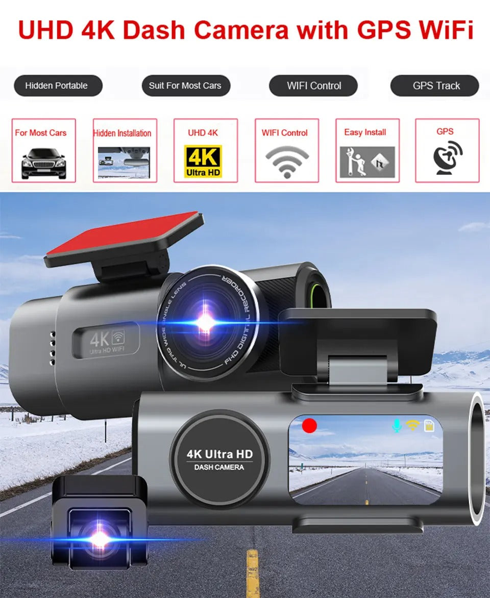 4K UHD Dash Cam Car DVR WiFi GPS Night Vision Parking