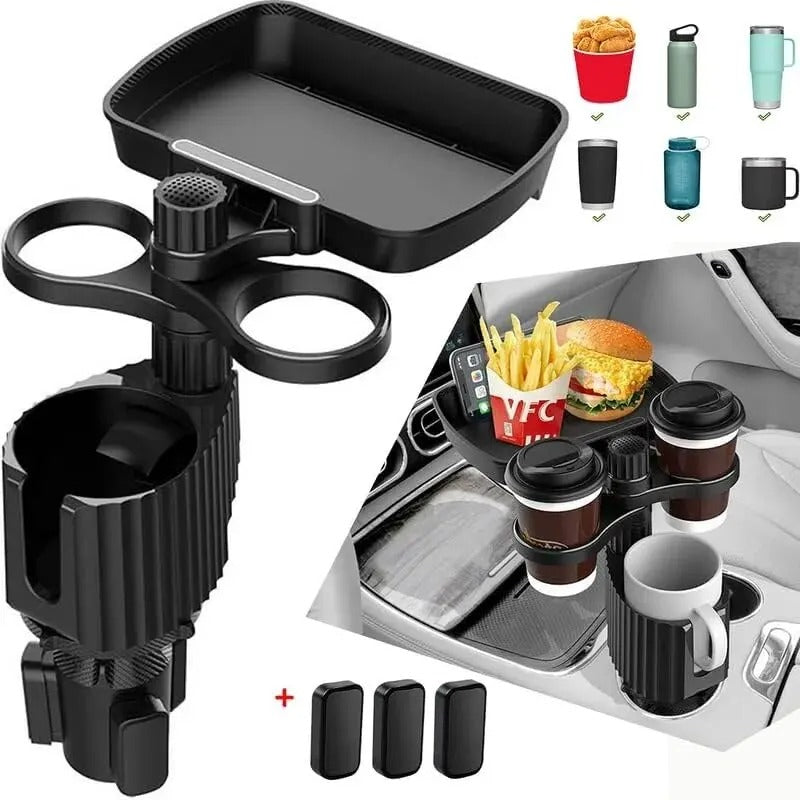 Car Cup Holder Expander with Detachable Tray Table for Food and Drink Storage