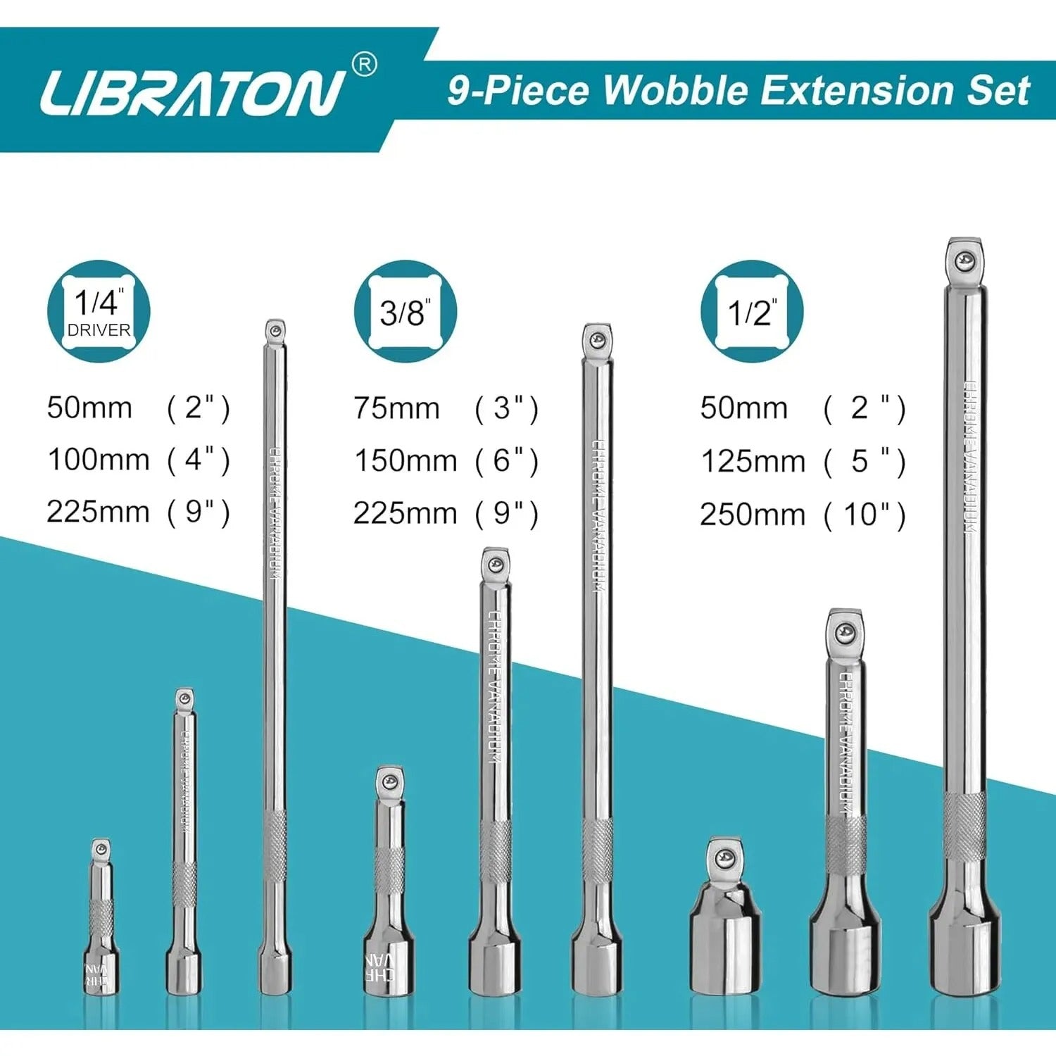 Libraton Wobble Extension Set 1/4 3/8 1/2 Inch Drive Ratchet Socket Extension Kit