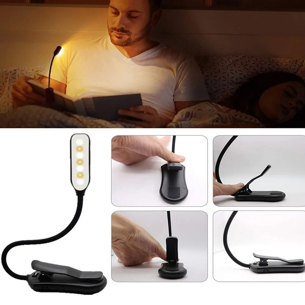 USB Rechargeable 7 LED Clip-On Book Light with 3 Color Modes