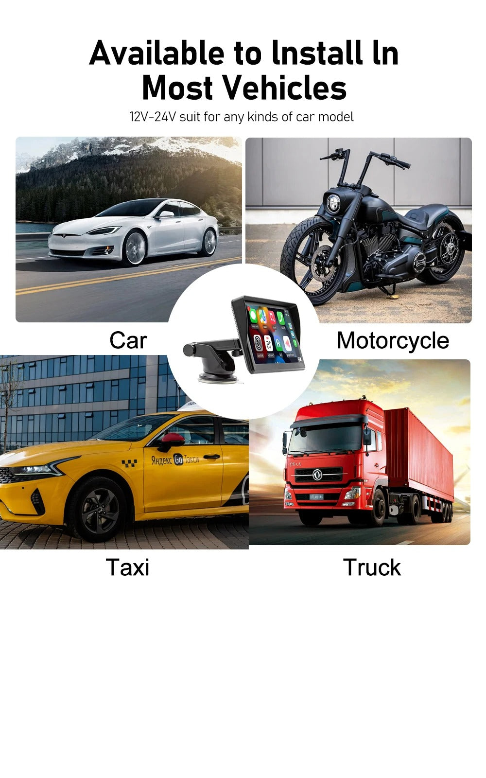 7” IPS Portable Car Radio with Wireless CarPlay and Reverse Camera