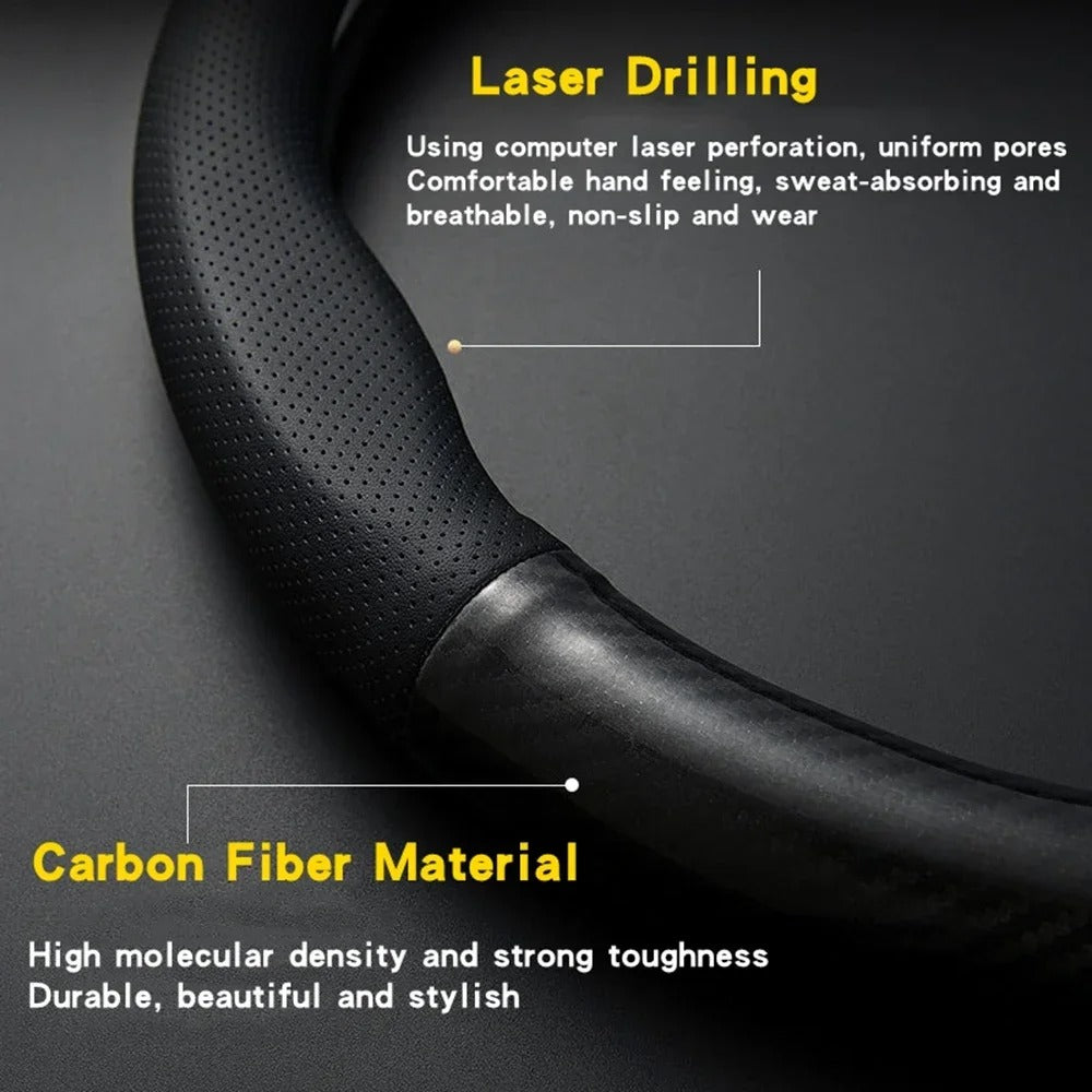 Universal Carbon Fiber Leather Steering Wheel Cover Non Slip Sport Grip
