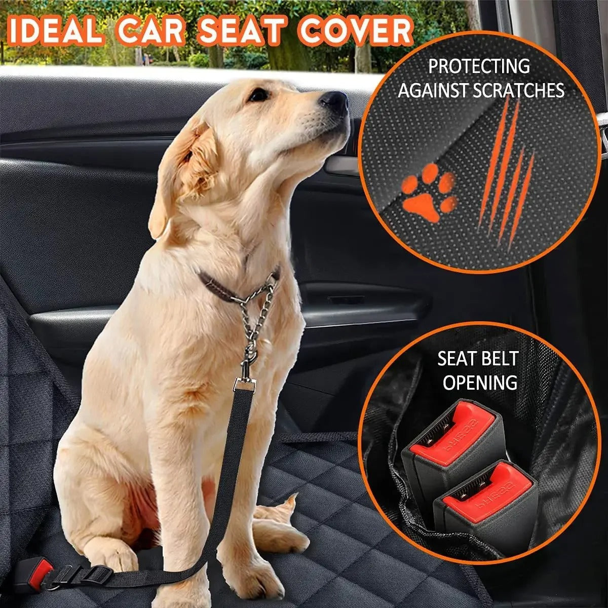 Waterproof Dog Car Rear Seat Hammock Cover with Shoulder Strap for Pet Travel Protection