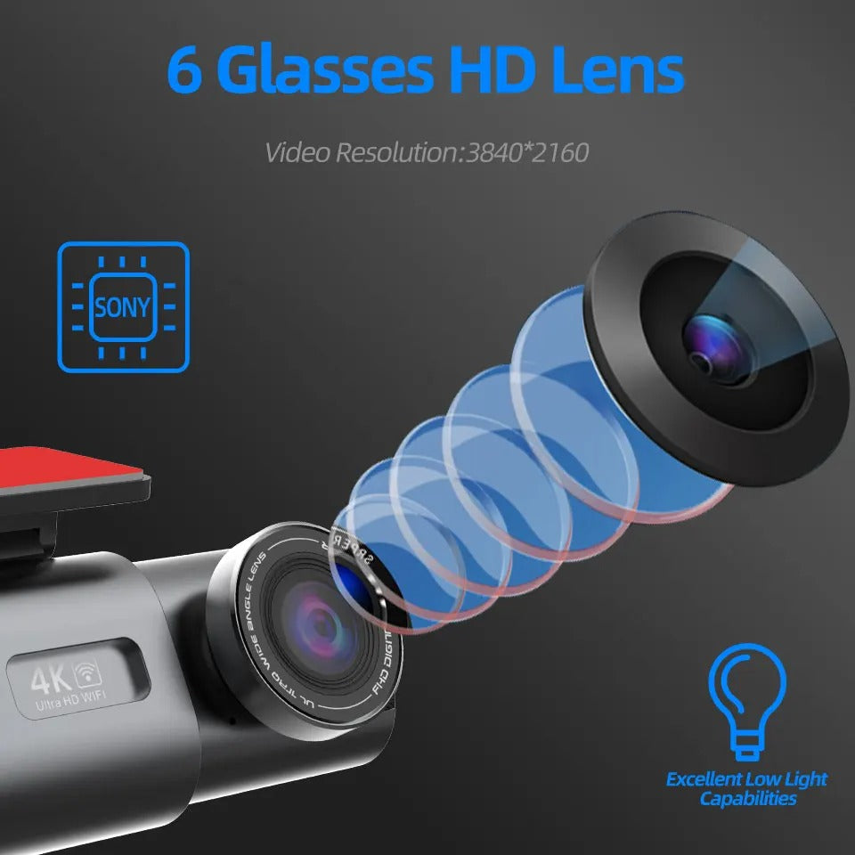 4K UHD Dash Cam with Night Vision, Wi-Fi, GPS & 24H Parking