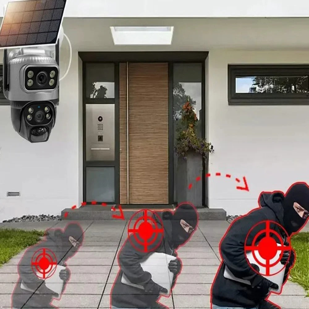 4G Solar Camera 8MP 4K Dual Lens PIR Sim Card Built-In Night Vision