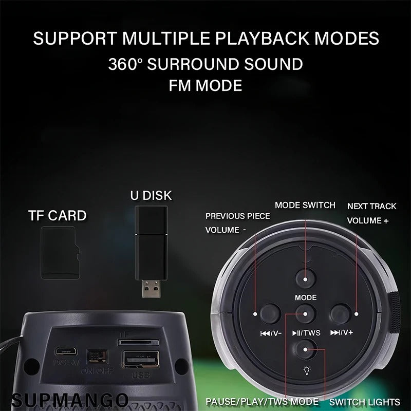 Portable Wireless Bluetooth Speaker with RGB LED Lights and TF USB Support