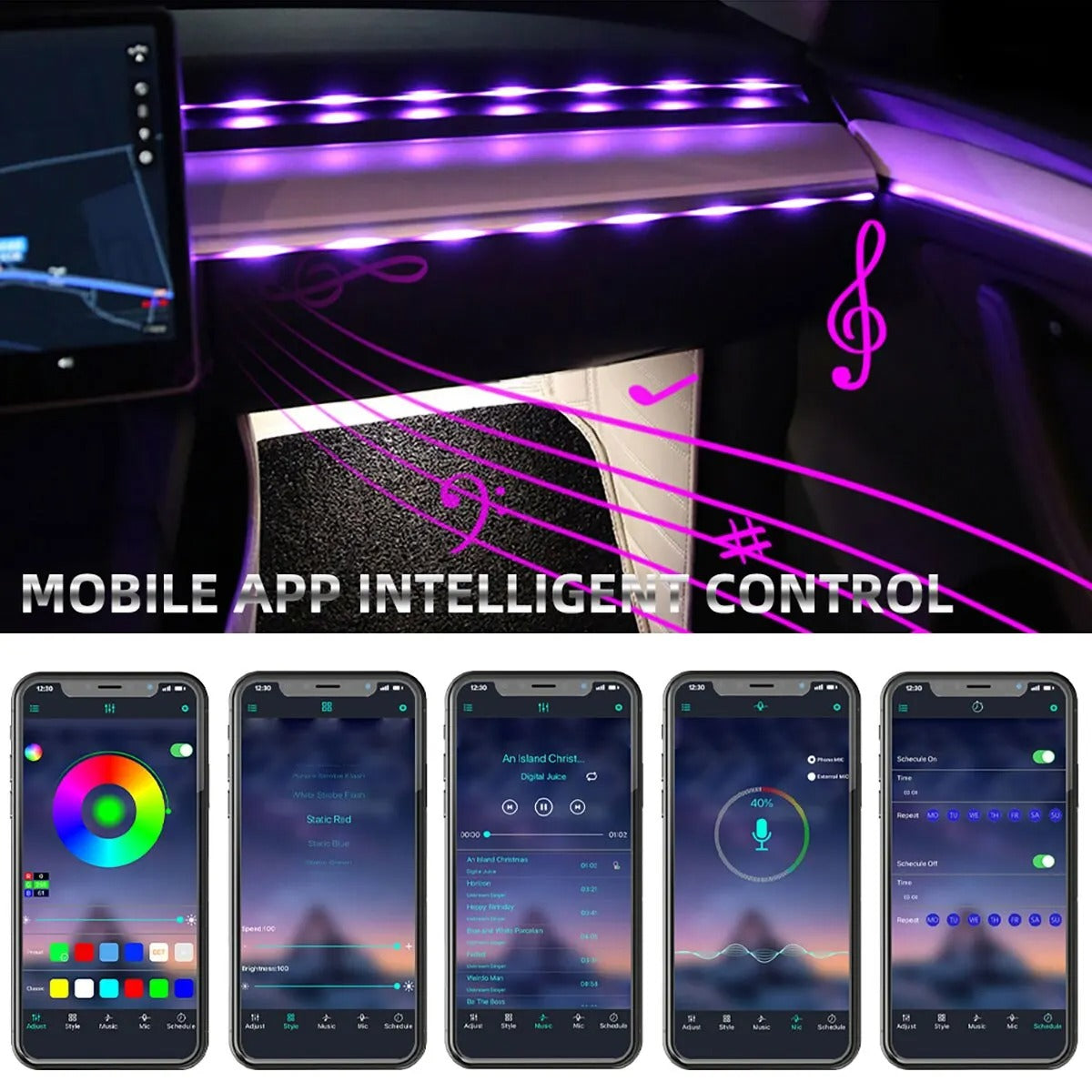 Car Led Ambient Light Strip RGB 64 Colors USB Interior Atmosphere Lamp