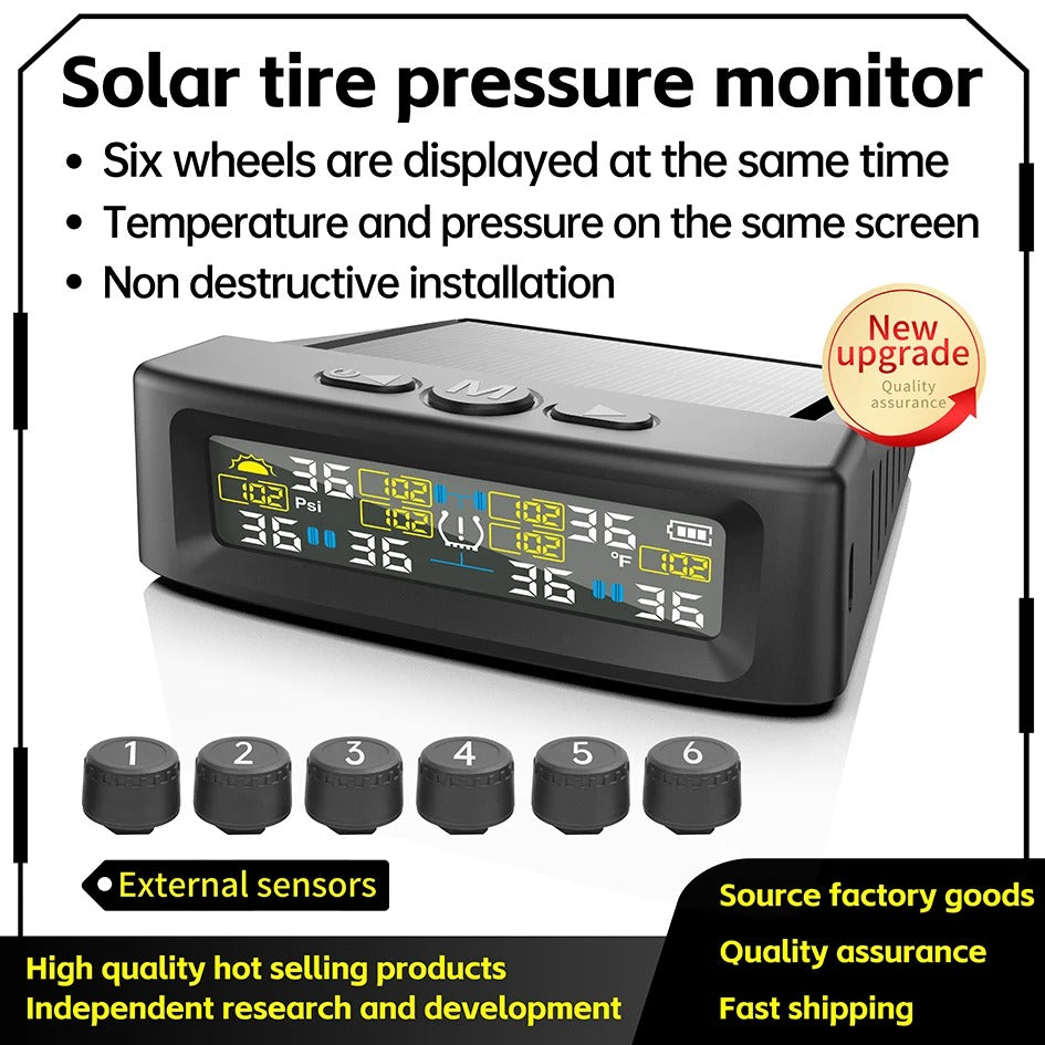 Solar Tire Pressure Monitoring System TPMS with 6 Sensors for Truck RV