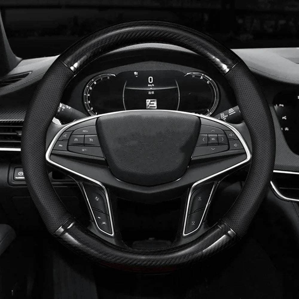 Universal Carbon Fiber Leather Steering Wheel Cover Non Slip Sport Grip