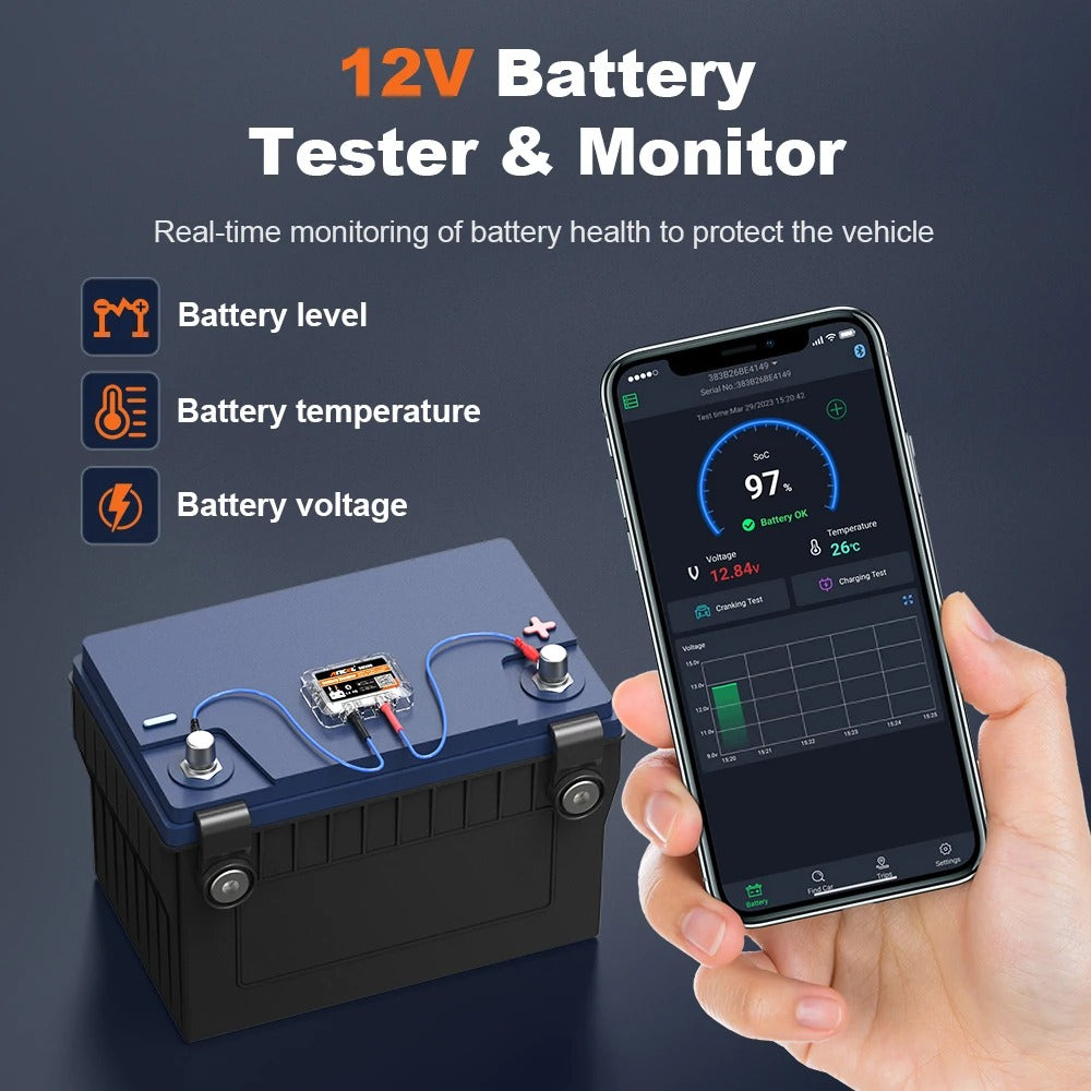 Bluetooth 12V Car Battery Tester with LED Display and Wireless Battery Monitor
