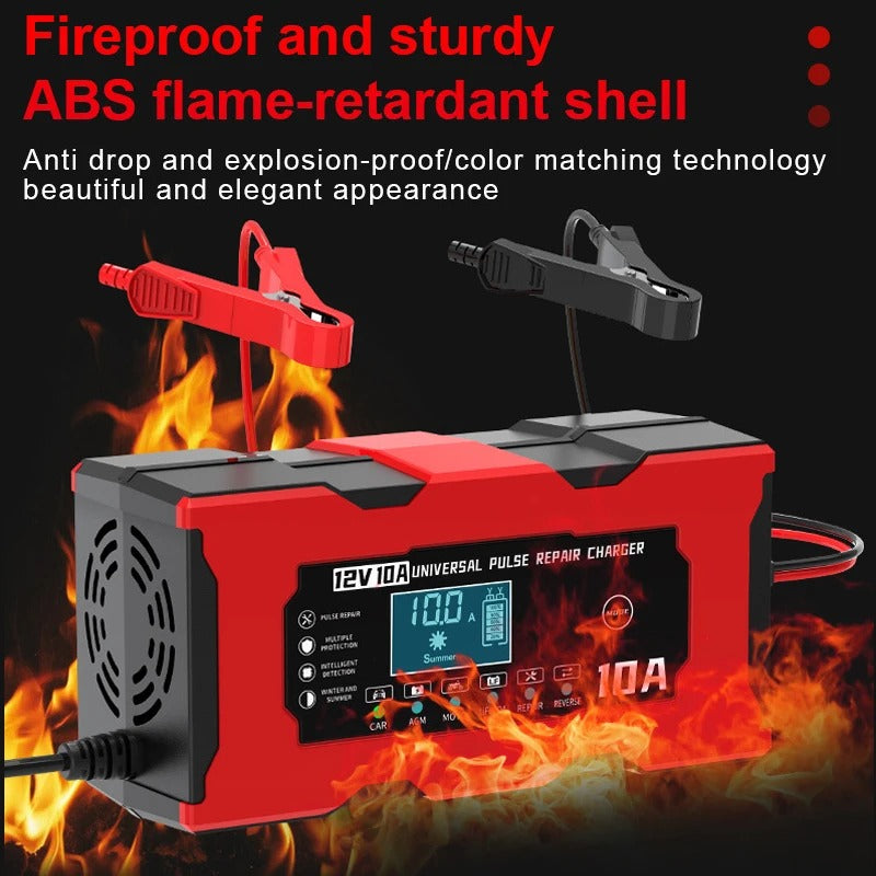 12V 10A Smart Car Battery Charger for Lithium LiFePO4 and Lead-Acid Agm Gel Batteries