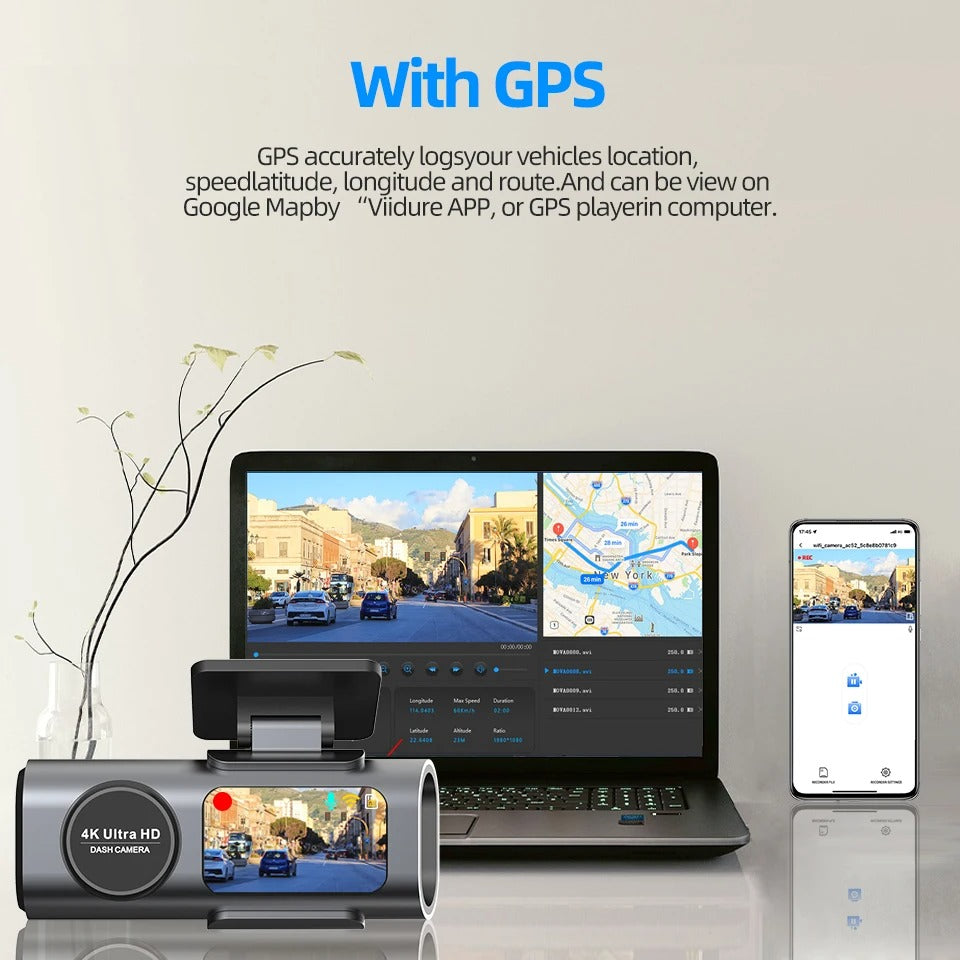 4K UHD Dash Cam Car DVR WiFi GPS Night Vision Parking