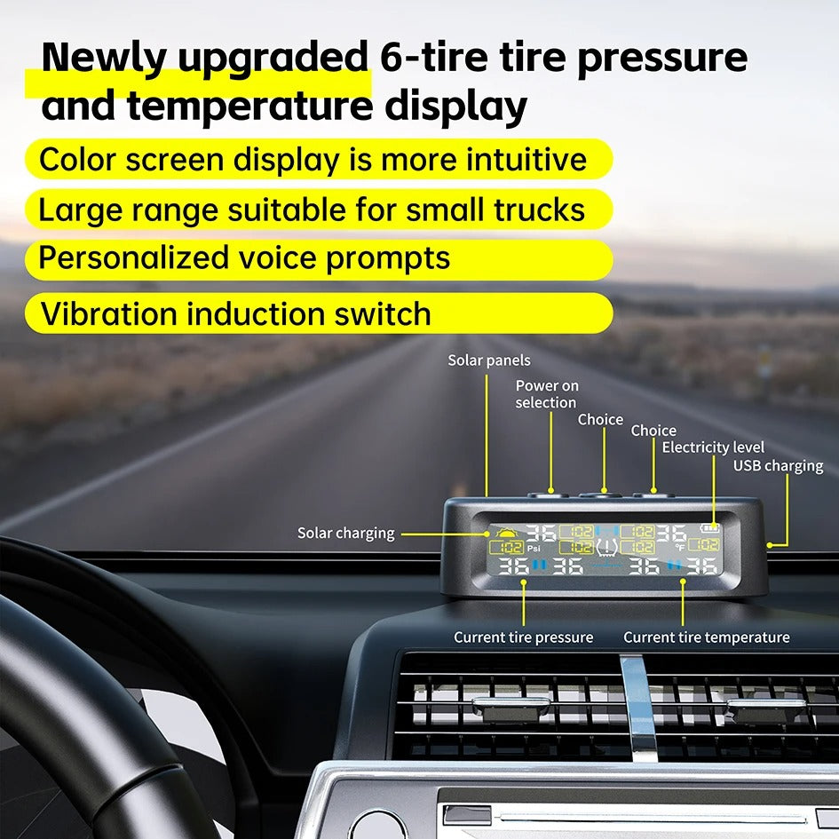 Solar Tire Pressure Monitoring System TPMS with 6 Sensors for Truck RV